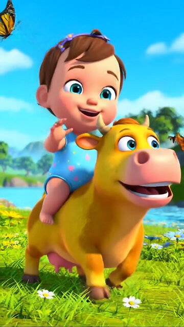 Baby kids are enjoying playing with cows in the meadow. cartoon video #proaicartoonvideo