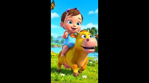 Baby kids are enjoying playing with cows in the meadow. cartoon video #proaicartoonvideo