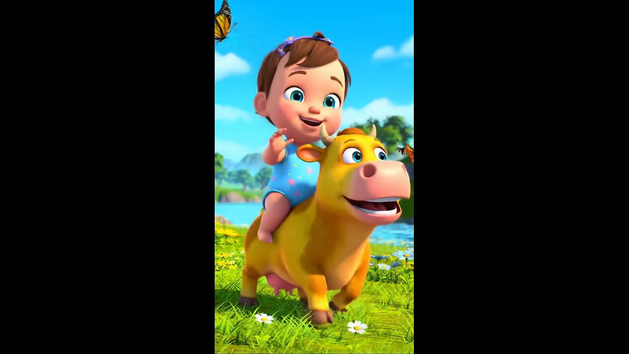 Baby kids are enjoying playing with cows in the meadow. cartoon video #proaicartoonvideo