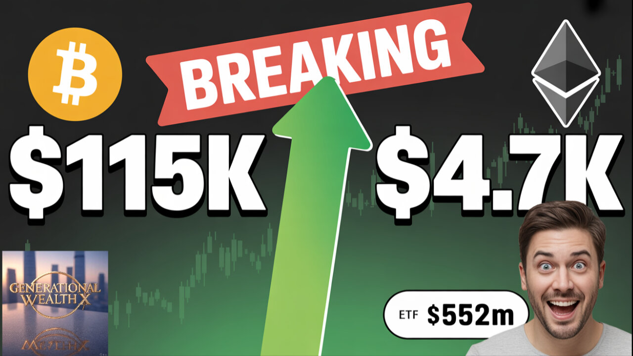 CRYPTO MARKET EXPLODES: Bitcoin $115K, Ethereum $4.7K, ETF Inflows Break Records!