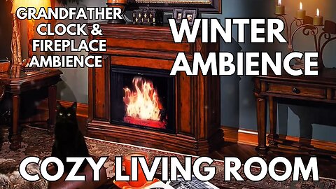 ❄️ Cozy Living Room Ambience | Grandfather Clock & Fireplace | 4K Winter ASMR