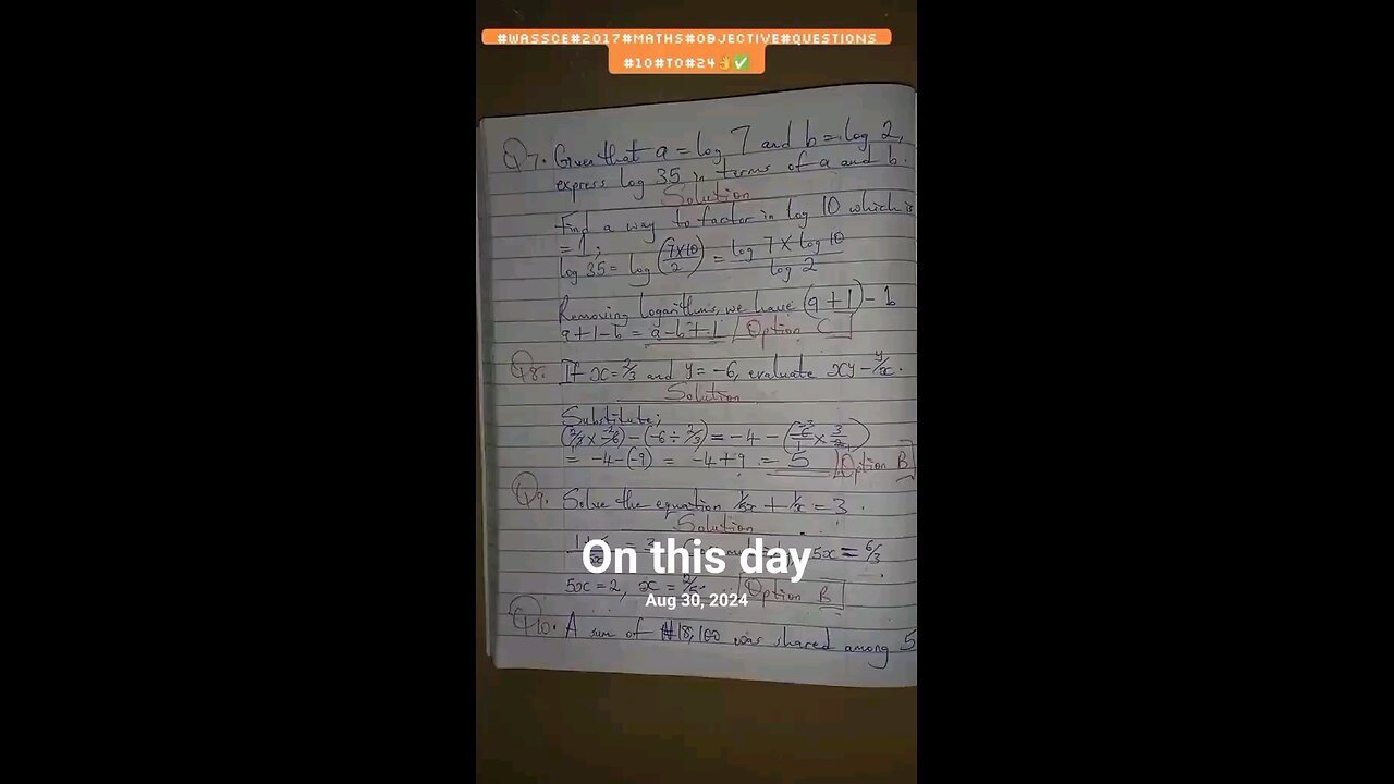 WASSCE question solutions that I posted on this day last year. #creatorsearchinsights#fyp#Whattowatc