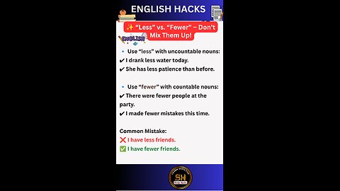 less vs🆚 Fewer Don't mix them up! Daily use word #studyhacks123 #spokenenglish #grammar #shorts