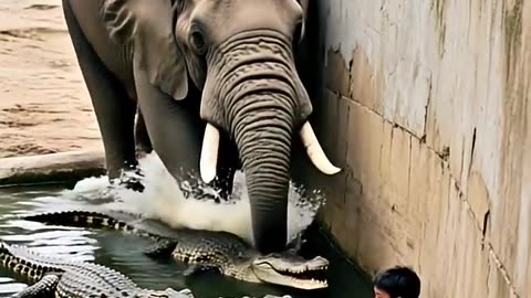 Heroic elephant saves child from crocodiles in ZOO!