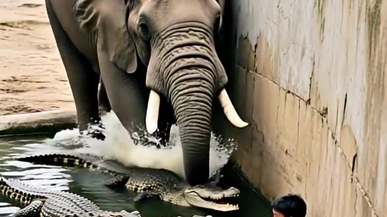Heroic elephant saves child from crocodiles in ZOO!