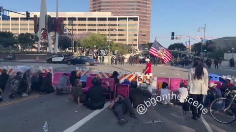 Barricades set up outside Los Angeles City Hall