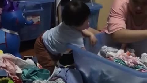 Cutest Laundry Squad Ever! Our Baby's Helping Hand 👶❤️ #momlife