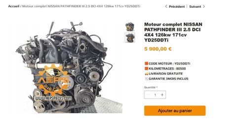 AEPSPIECES.COM - Moteur complet NISSAN PATHFINDER III 2.5 DCI 4X4 126kw 171cv YD25DDTi