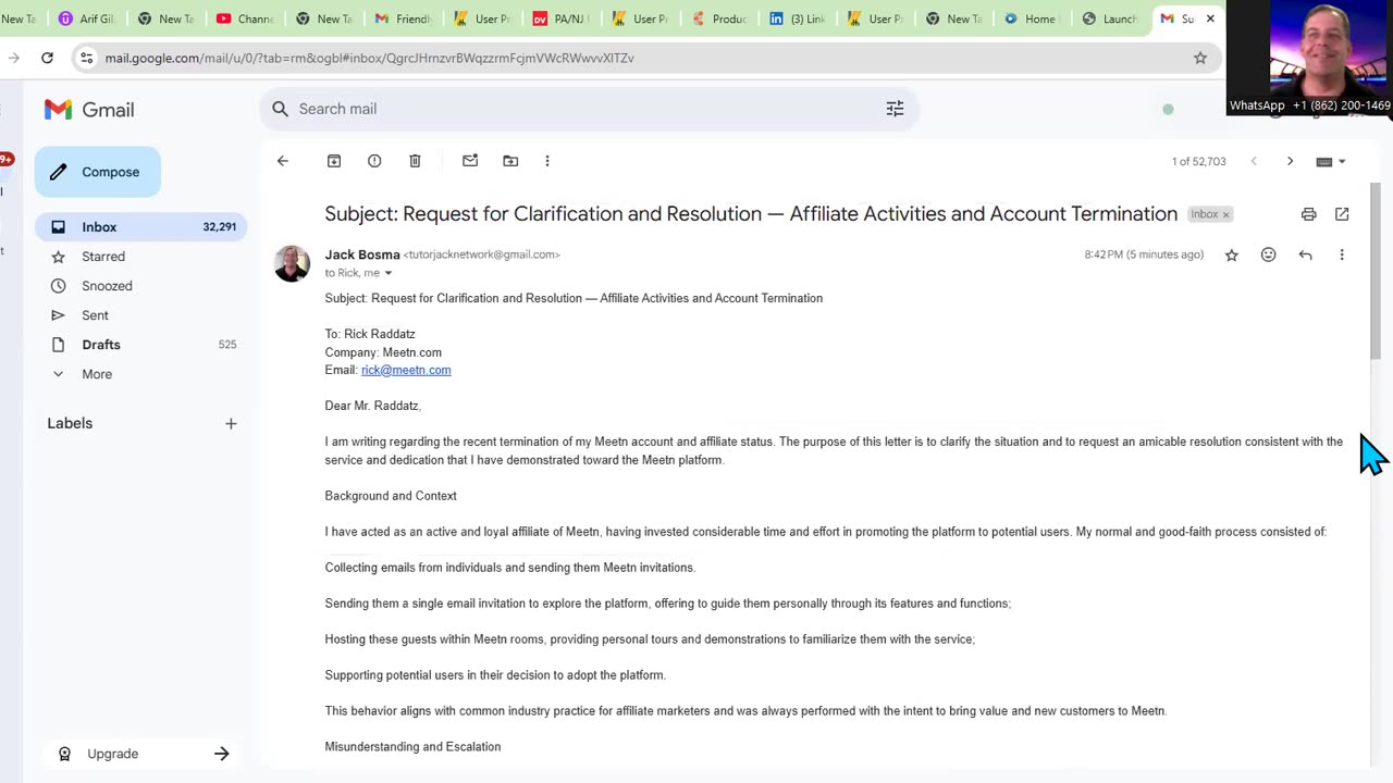 Subject: Request for Clarification and Resolution — Affiliate Activities and Account Termination