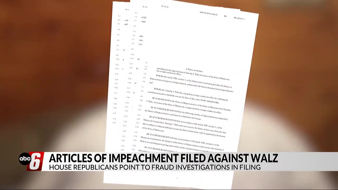 Articles of impeachment filed against Gov Tim Walz.