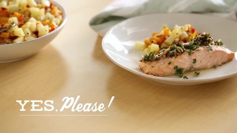 Fish with Pecan Caper Relish and Potato Squash Bake