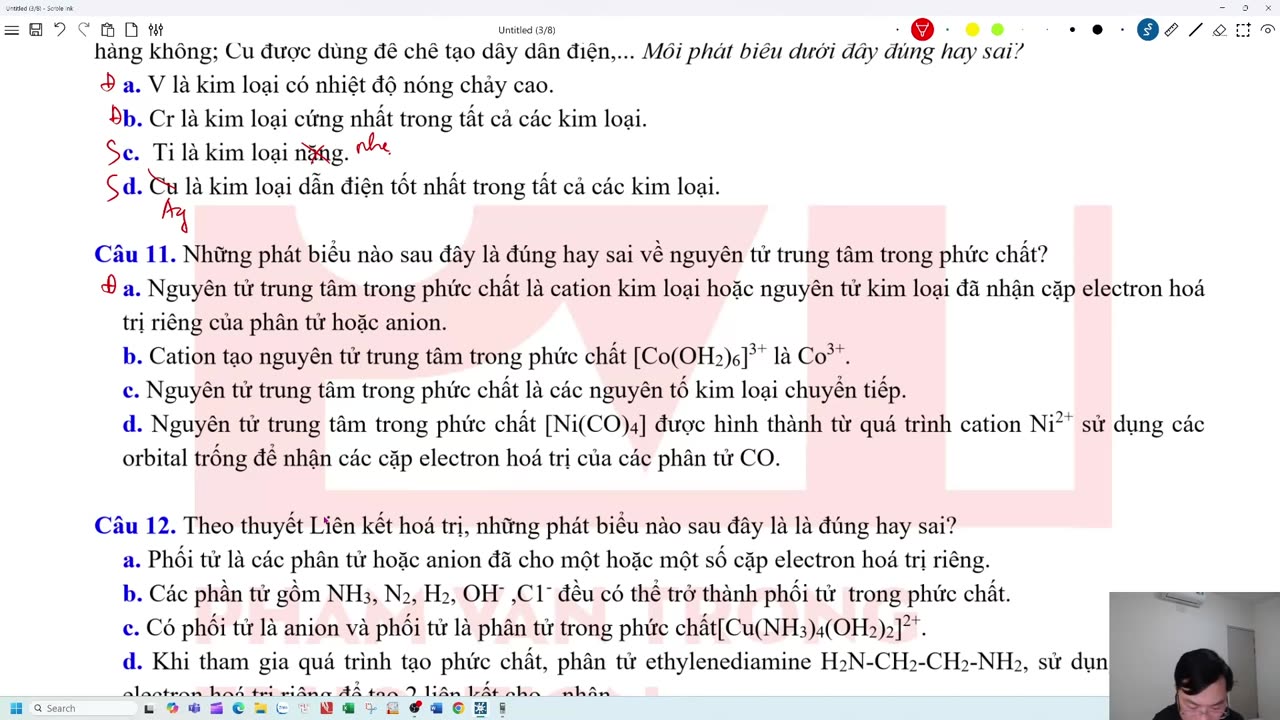 VIDEO BÀI TẬP ĐÚNG SAI CHỦ ĐỀ KIM LOẠI CHUYỂN TIẾP PHỨC CHẤT