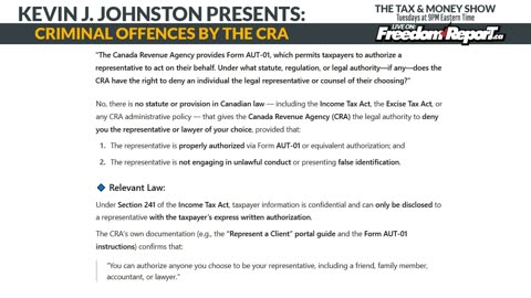 CRIMES OF THE CRA: The Tax & Money Show - EPISODE 73 with Kevin J. Johnston