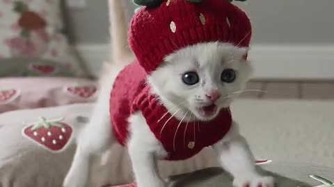 Cutest Strawberry Kitty Bounce 🍓#cat #cute #cats #love