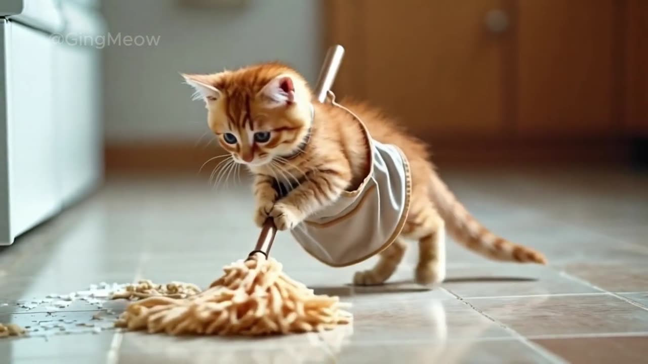 Tiny Baby Ginger Kitten Weekend Cleaning