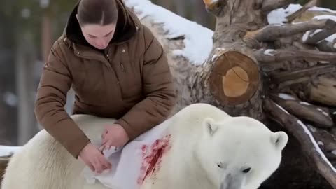 Injured Snow Bear Rescued by Kind Woman After Baby's Plea