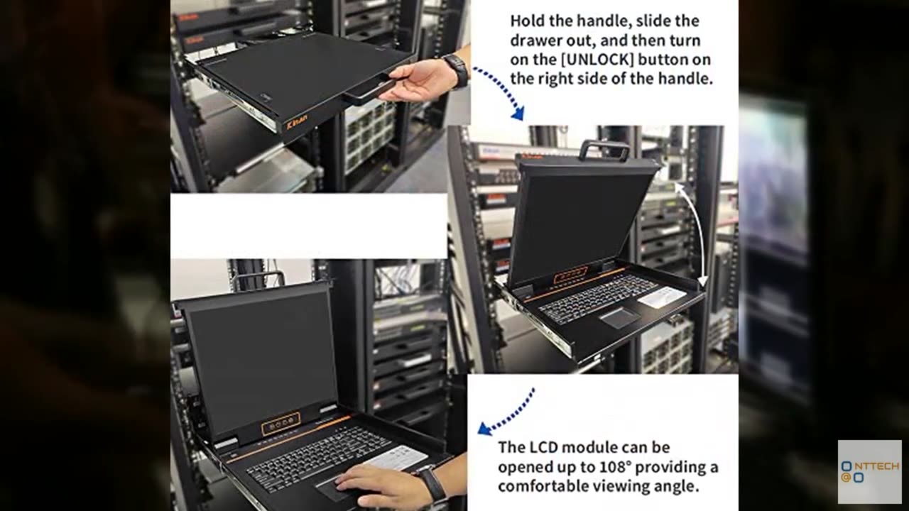 1U Rack Mount KVM Console Built-in 8 Port VGA KVM Switch, 19" Rackmount Monitor