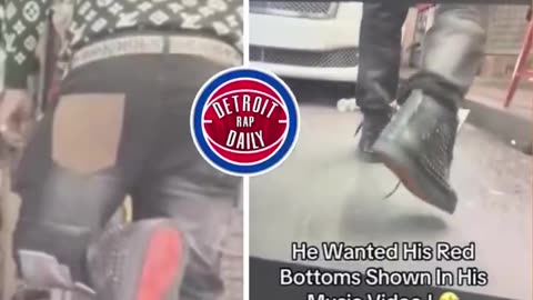 Rapper went viral for trying too hard to show off his red bottoms shoes in a music video😭😭