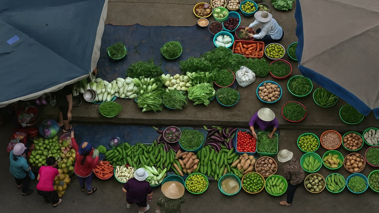 Aerial Vegetable Market Scene | Realistic 2K Background