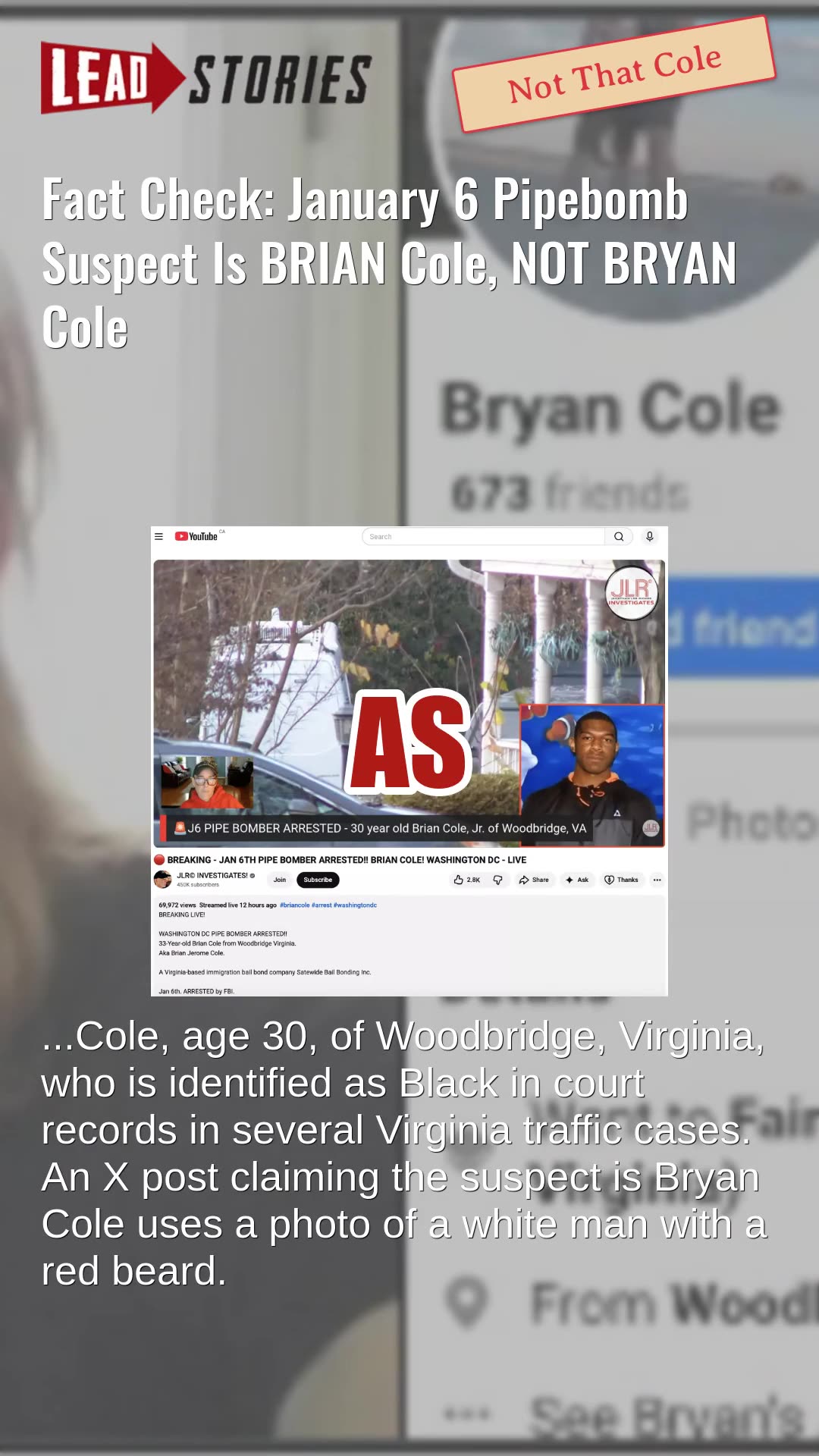 Fact Check: January 6 Pipebomb Suspect Is BRIAN Cole, NOT BRYAN Cole