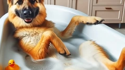 This is how you should relax😏. Dog in the bath.😂