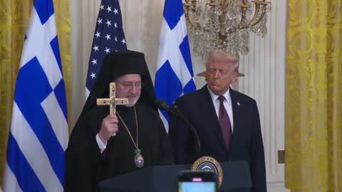 BREAKING: GREEK AUDIENCE CHEERS AS ARCHBISHOP HANDS TRUMP A HOLY CROSS
