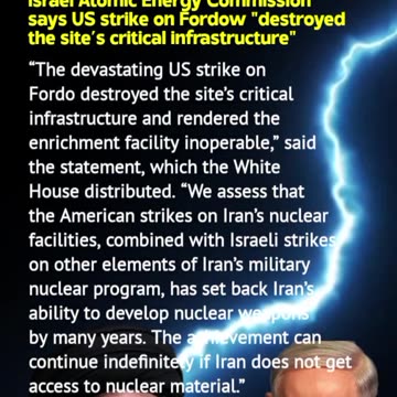 Israel Update: Israel atomic energy commissioner says US strike on Iran is significant