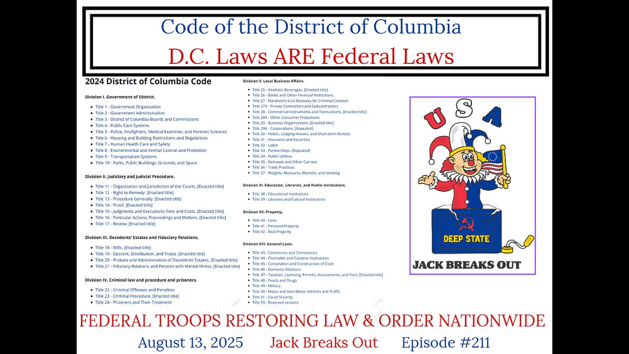 #211: D.C. Laws ARE Federal Laws - Federal Troops Restoring Law & Order Aug. 13, 2025
