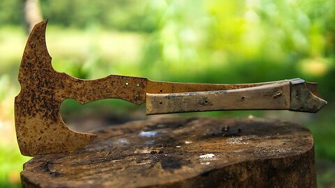 single girl - restores a rusty ax that has been neglected for 10 years.