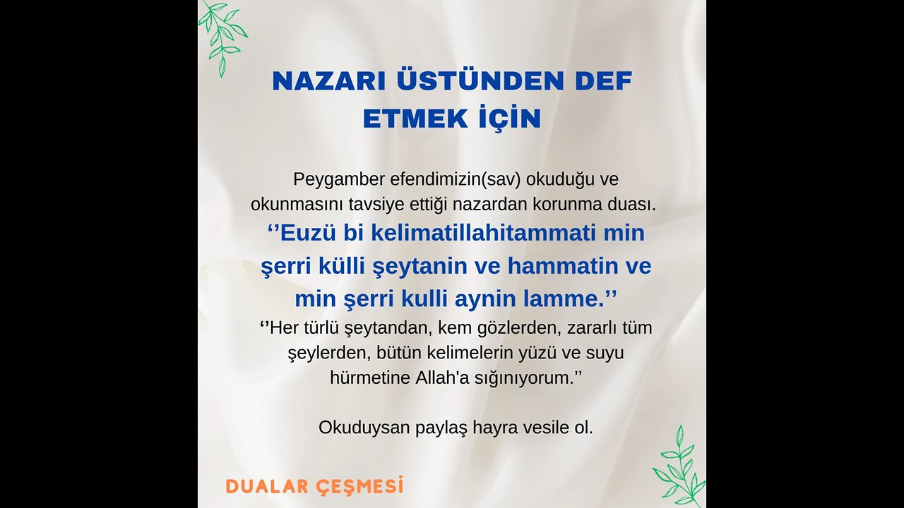 Nazarı üstünden def etmek için...