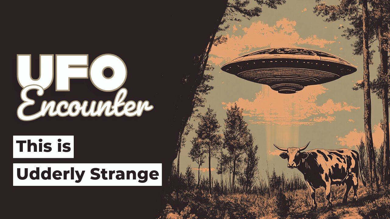 UFO Cow Abduction Art | Vintage Sci-Fi Forest Encounter