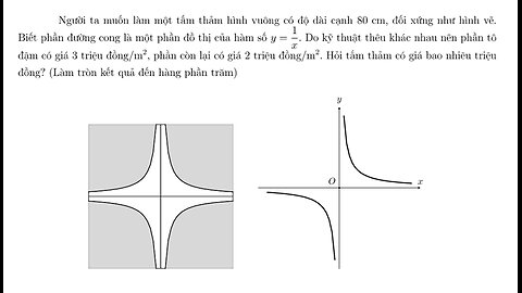 Toán 12: Diện tích hình phẳng: Người ta muốn làm một tấm thảm hình vuông có độ dài cạnh 80 cm,
