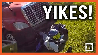 GENIUS! Man Fleeing on Motorcycle Ends Up Pinned Under Semi