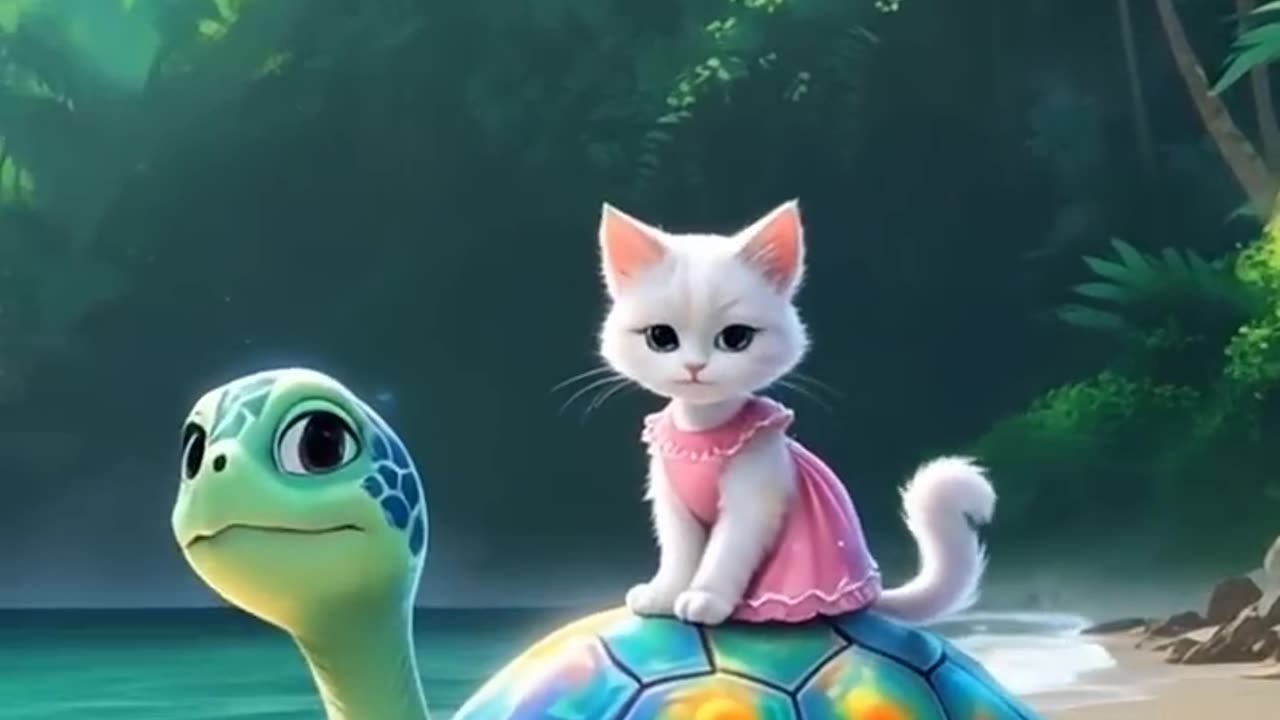 kitten rescue by turtle 🐢 🐈#cat #kitty #shorts #ai #animation #art