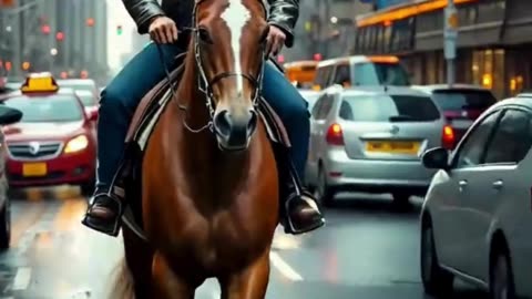 Monkey Rides Horse Like a Boss in the Middle of the City