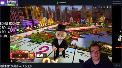 MONOPOLY LIVE CASINO GAME MAYHEM! GIFTED SUBS=4 ROLLS