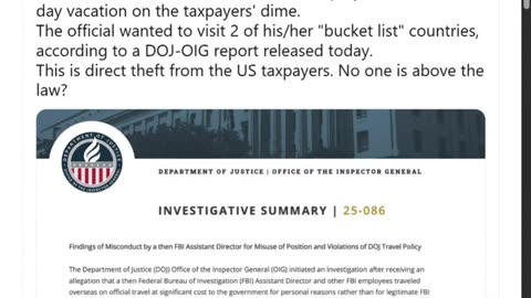 FBI Official Took Vacation to ‘Bucket List’ Countries on Taxpayers’ Dime, DOJ-OIG Finds