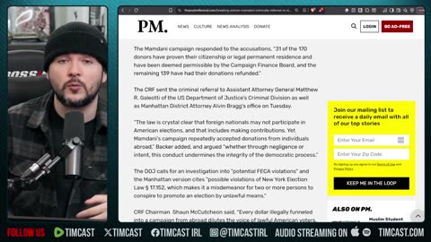 Zohran Mamdani Faces CRIMINAL CHARGES Over Foreign Campaign Donations | Tim Pool