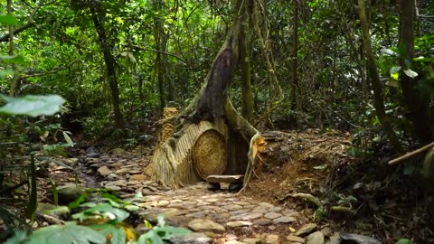 I Built a Hidden Forest Shelter Inside a Giant Tree