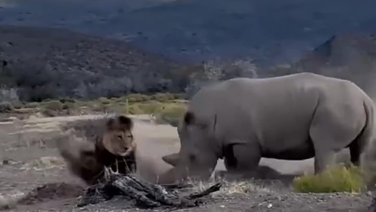 "Close Call! Rhino Charges at Lion with Deadly Horn! 😱🦏🦁"#shorts