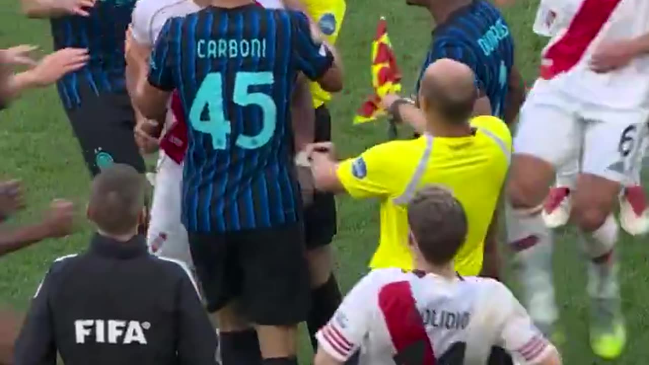 Dumfries and Acũna were running off the pitch together to have a fight