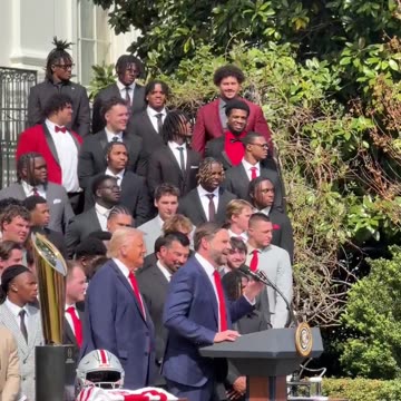 VP JD Vance: "I don’t know who let the guy over here in the corner in a Michigan hat into this celebration"