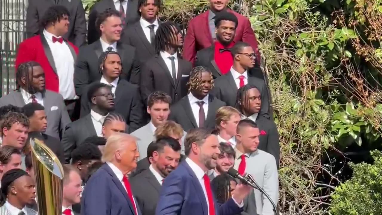 VP JD Vance: "I don’t know who let the guy over here in the corner in a Michigan hat into this celebration"