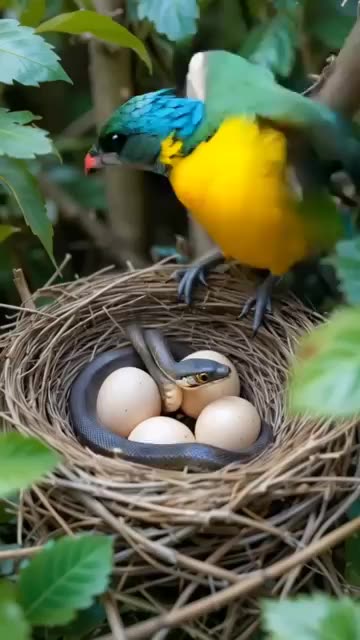 *Title:* "The Bird Cries for Help as Snakes Threaten Its Nest!"