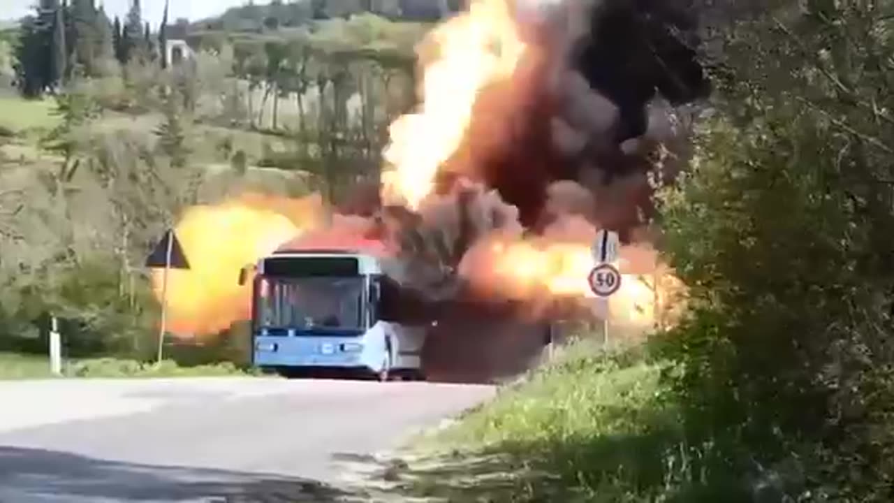 This is what an electric bus with an exploding battery looks like.
