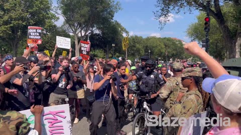 Left-wingers heckling Washington DC National Guardsmen & trying to get VERY close to them - Police intervene 8.16.25