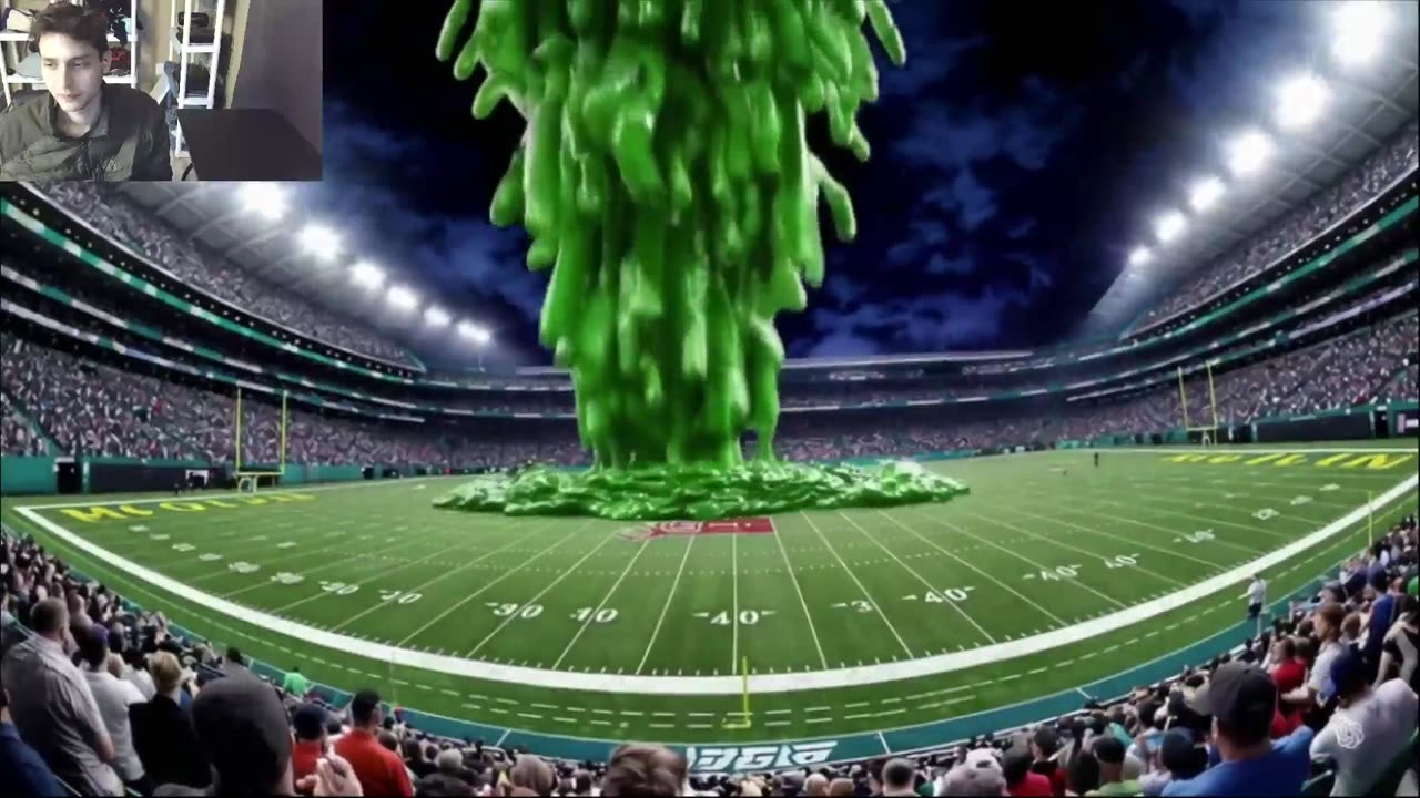Outtake #1,133 Of Large Green Slime Spill In A Professional Football Stadium Fake Funny Parody Video