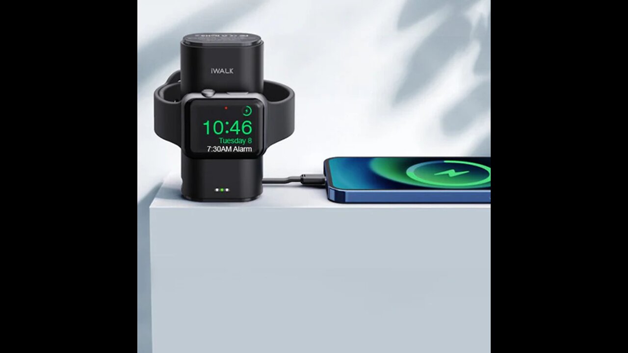 3-in-1 9000mAh Power Bank for iWatch & iPhone, with Built-in Cable & Multiple Charging Ports