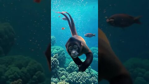 Capuchin monkey diving for food