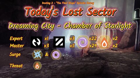 Destiny 2: 3-21-25 Chamber of Starlight is the Lost Sector. Arc/Void Surge.